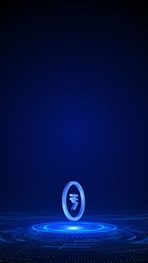 Indian currency tech background with floating rupee coin, blue data platform, Stock Footage 333860297