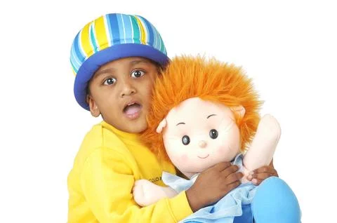 Indian Cute Boy with Doll in Studio Stock Photos