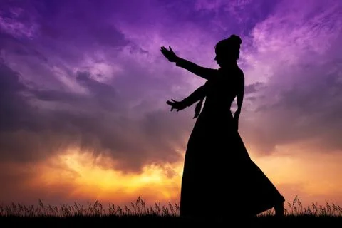 Indian dance at sunset Stock Illustration