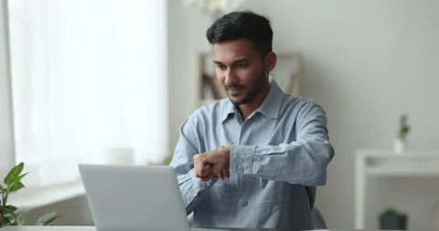 Indian deaf guy communicates with sign language using videocall application Stock Footage 239860784