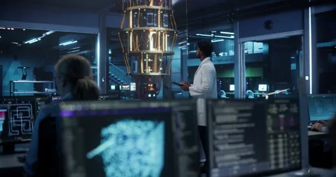 Indian Developer Working on Quantum Hardware on Tablet Computer Vidéo 318965420