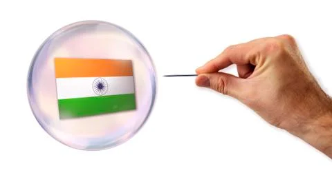 Indian economic bubble about to explode by a needle Stock Photos