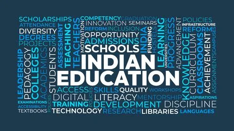 Indian Education Word Cloud Design for School Poster, Academic Learning Pri.. Stock Illustration