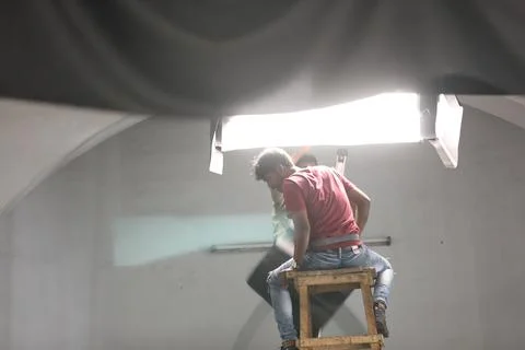 Indian Electrician at work Stock Photos