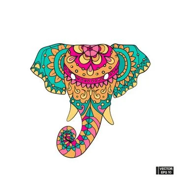 Indian elephant in floral patterns. イラスト素材