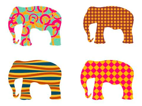 Indian elephant pattern. Set of vector illustrations. Stockillustratie
