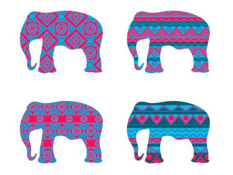 Indian elephant pattern. Set of vector illustrations. 스톡 일러스트