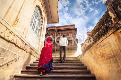 Indian family in Mehrangarh fort Stock Photos