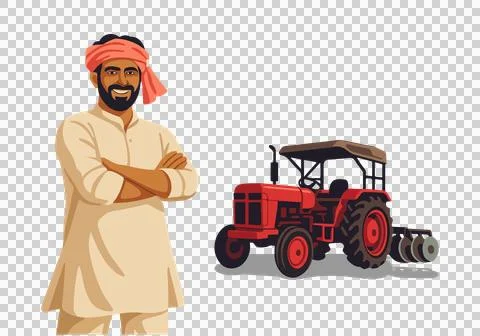 Indian farmer and tractor vector illustration Stock Illustration