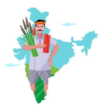 Indian farmer with india map vector Stock Illustration