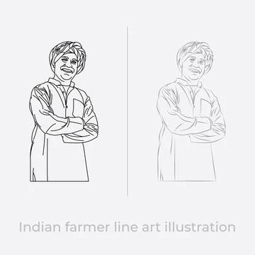 Indian farmer line art illustration vector symbol Stock Illustration