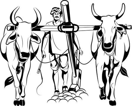 Indian farmer plowing fields Stock Illustration