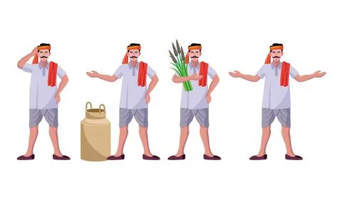 Indian farmer standing different poses vector Stock-Illustration