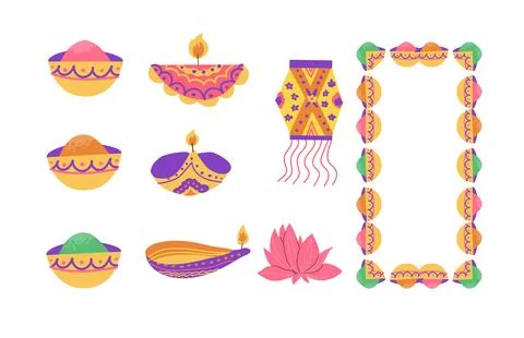 Indian festival elements set. Vector cartoon flat illustration isolated. Stock Illustration
