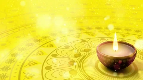 Indian festival of lights Loop 4K background Diya lamp with fire lighting for Video stock 336450100