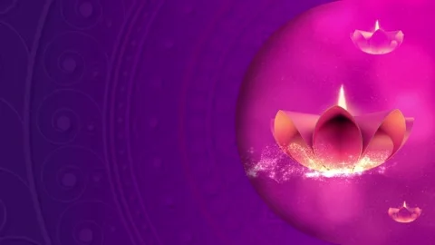 Indian festival of lights Loop 4K background Diya lamp with fire lighting for Stock Footage 336450105