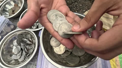 Indian five rupee closed currency coin with Indira Gandhi s portrait on the back