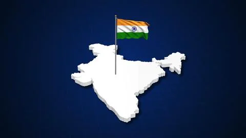 Indian flag on 3d map of India Illustrazione stock