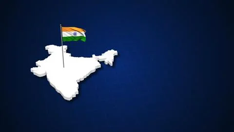 Indian flag on 3d map of India with copy space イラスト素材
