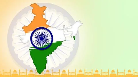Indian Flag Brush Stroke with Map and Ashoka Chakra - Patriotic Background Ilustración de archivo