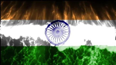 Indian Flag Burning Fire Smoke Abstract Waving Motion Loop Background 스톡 동영상 343234431