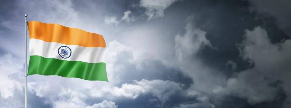 Indian flag on a cloudy sky Illustrazione stock