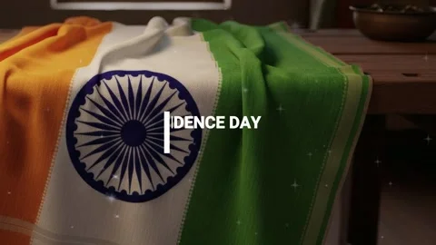 Indian flag draped on wooden table for independence day. 4K Stock Footage 340610562