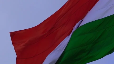 A indian flag is flying in blue sky Stock Footage 247373929