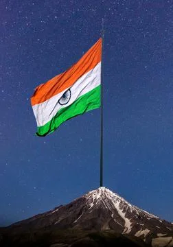 The Indian flag is flying from the mountain to the sky Stock Illustration