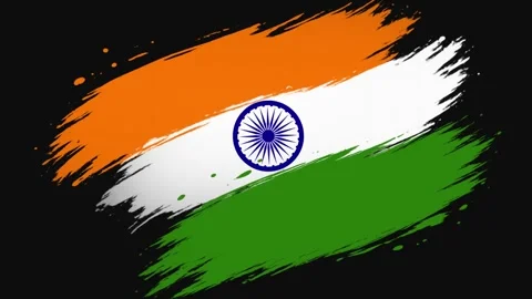 Indian Flag Ink Brush Stroke Reveal Animation with Tricolour Paint Ashok Chakra Stock-Footage 338275765