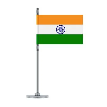 Indian flag on the metallic pole, vector illustrat Stock Illustration