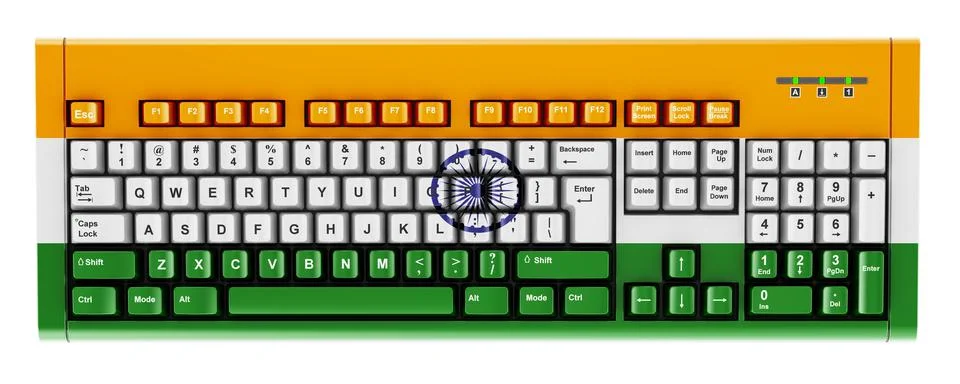 Indian flag painted on computer keyboard. 3D rendering Illustrazione stock
