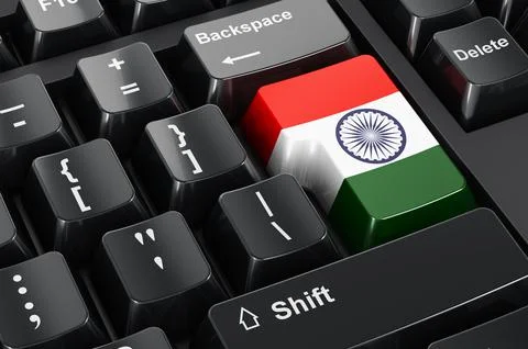 Indian flag painted on computer keyboard. Online business, education, shoppin Stock Illustration