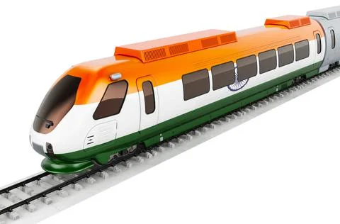 Indian flag painted on the high speed train. Rail travel in the India, concep Stock Illustration