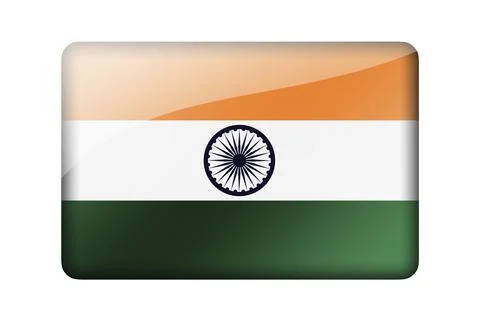 The Indian flag. Rectangular glossy icon. Isolated on white background Stock Illustration