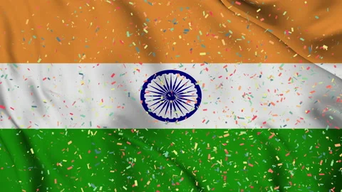Indian flag seamless animation with paper confetti Video stock 223324686