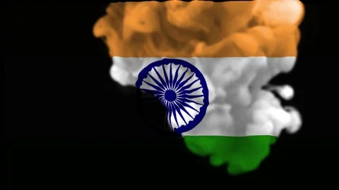 Indian Flag Smoke Effect Animation Reveal on Black Background Stock Footage 343110025