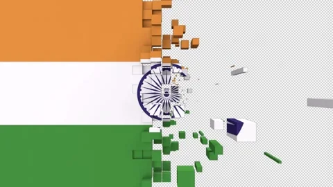 Indian flag transitions pack – 3d render alpha channel. Stock Footage 308457878
