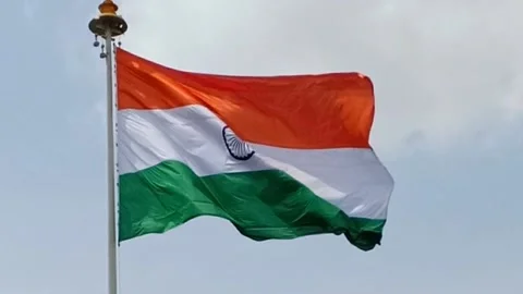 Indian flag waving in the cloudy sky.wavy Indian tricolour flag closeup. Stock Footage 158807609