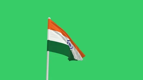 Indian flag waving in the wind against a green background Stock Footage 281293407