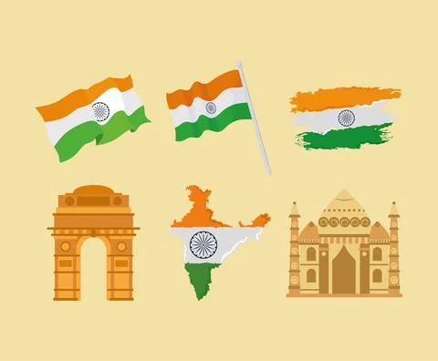 Indian flags and monuments Stock Illustration