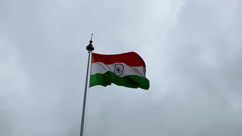 Indian flags, flags flying in rain with storm sky background Stock Footage 225322063
