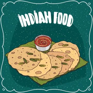 Indian flatbread with sauce like chutney Stock Illustration