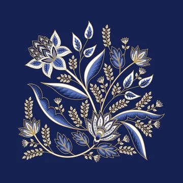 Indian floral paisley pattern vector illustration. Vintage flowers chintz print Stock Illustration