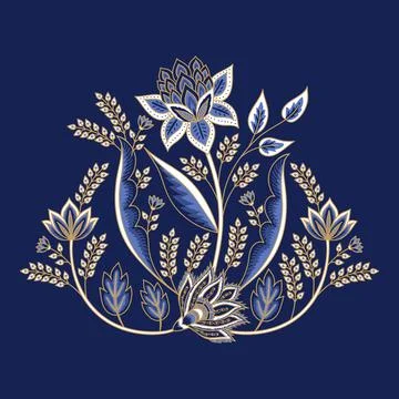 Indian floral paisley pattern vector illustration. Vintage flowers motif chintz Stock Illustration