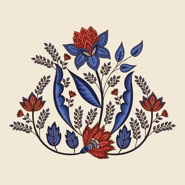 Indian floral paisley pattern vector illustration. Vintage tropical flowers Illustrazione stock