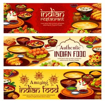 Indian food menu, authentic India restaurant dish Stock Illustration