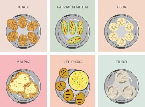 Indian food vector graphics. Bihari Food. Stock Illustration