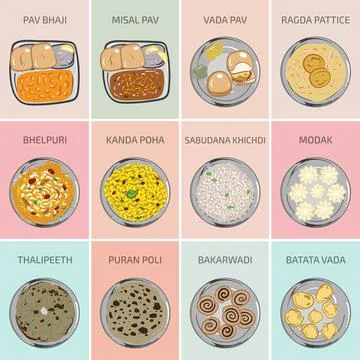 Indian food vector graphics. Marathi Maharashtra Stock Illustration