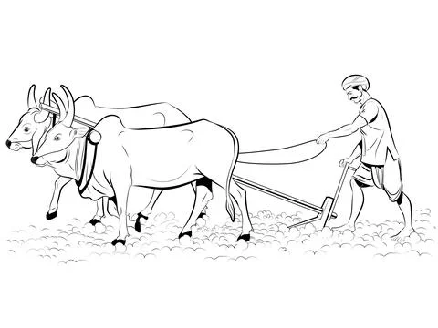 Indian former working with plough Stock Illustration